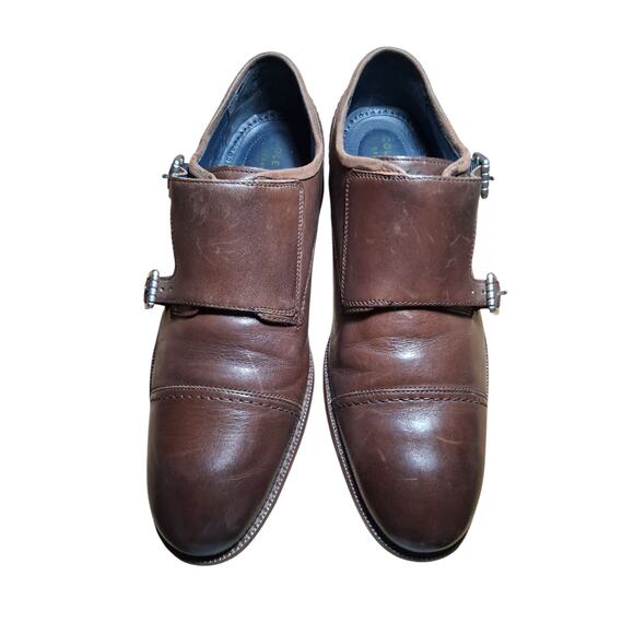 COLE HAAN Double Monk Strap Mens size 9M Grand Brown Cap-Toe Casual Career Shoes - Picture 5 of 15